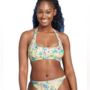 NWOT Pastel Tropical Floral Halter Bikini High Waist Bottom juniors M women’s S